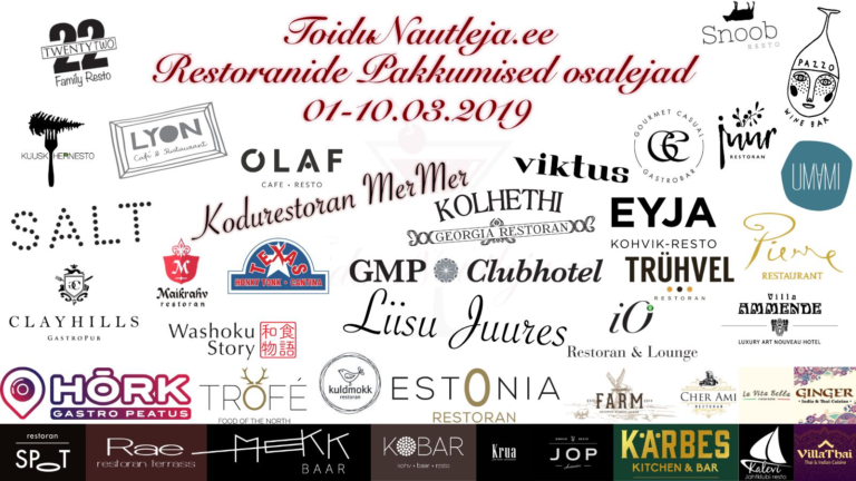 ToiduNautleja.ee Restoranide Pakkumised on selleks korraks läbi saanud! Kohtume sügisel 2019